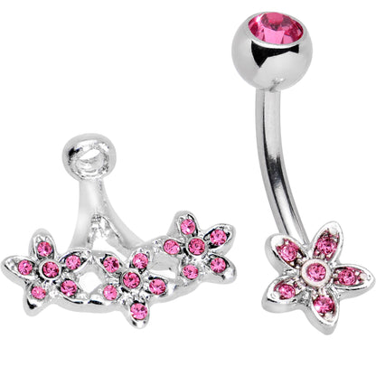 Pink Gem Field of Flowers Dangle Belly Ring