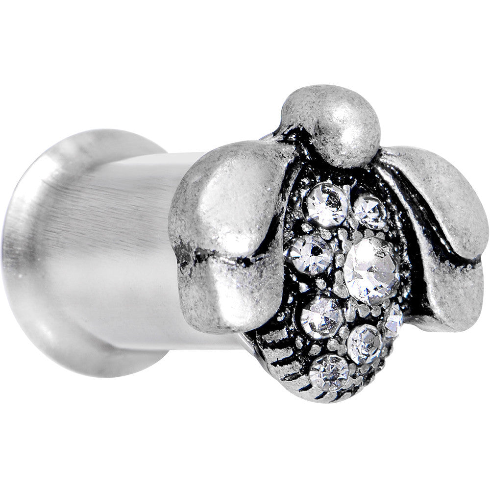 2 Gauge Clear Gem Steel Allow Me Ladybug Double Flare Tunnel Plug Set