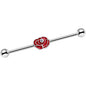 14 Gauge Clear Gem Steel Red Rose Flower Industrial Barbell 38mm