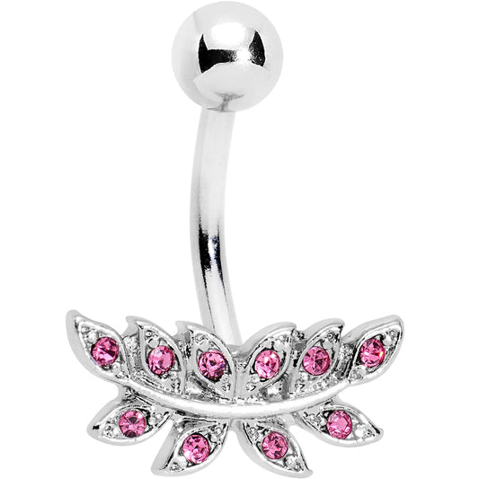 Pink Gem Sprouting Ivy Leaf Belly Ring