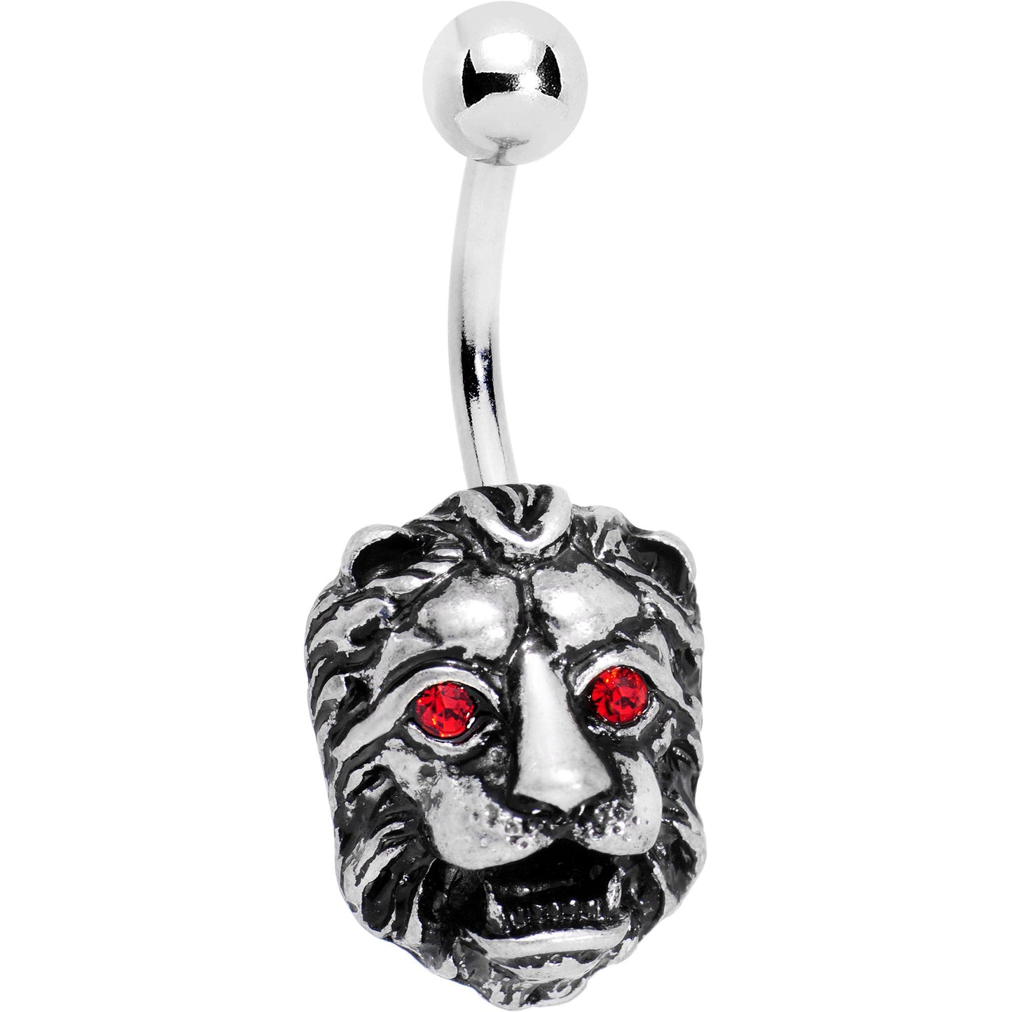 Red Gem Fearsome Roaring Lion Belly Ring