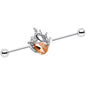 Orange Gem Queen Swan Pretty Feather Industrial Barbell 38mm