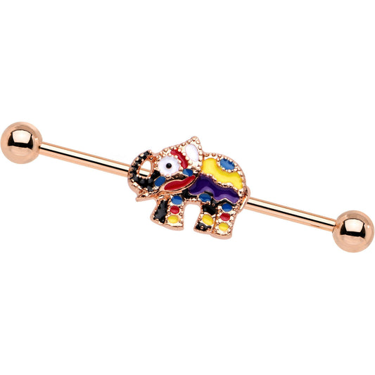 14 Gauge Rose Gold PVD Patchwork Elephant Industrial Barbell 38mm