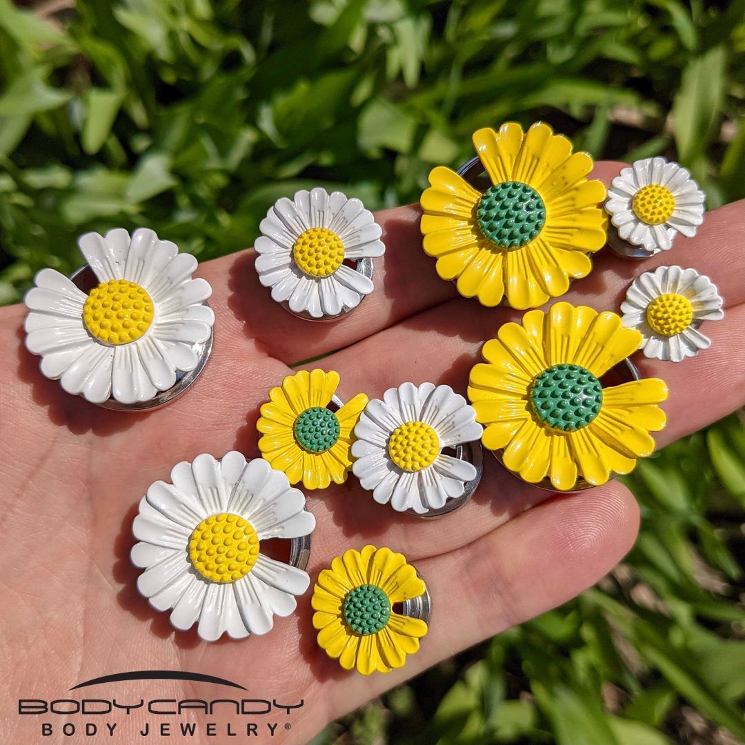 Yellow Daisy Flower Screw Fit Plug Set