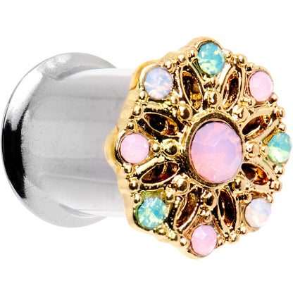 Pink Green White Gem Glam Flower Double Flare Tunnel Plug Set