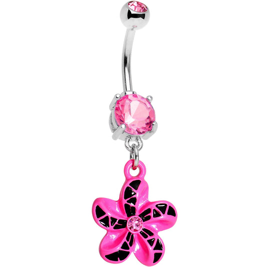 Pink Gem Pink Black Swirl Pinwheel Dangle Belly Ring