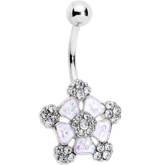 White Faux Opal Fun Times Flower Belly Ring