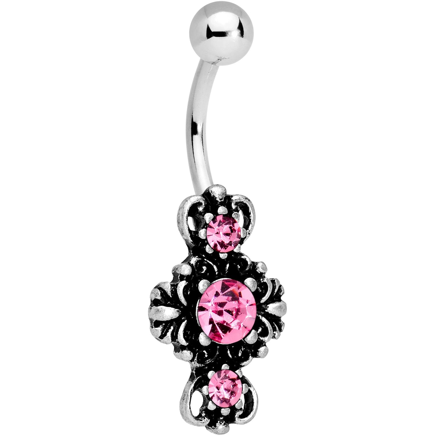 Pink Gem Victorian Frame Belly Ring