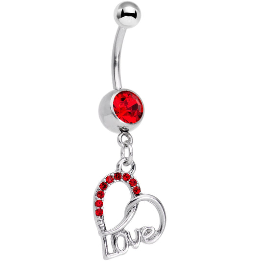 Red Gem Love in Your Heart Dangle Belly Ring