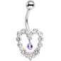 Purple Gem Dangle Floral Heart Belly Ring