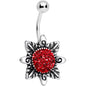 Red Gem Gads of Glitter Flower Belly Ring