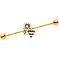 Pink Gem Gold Tone Anodized Bumble Bee Industrial Barbell 38mm