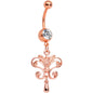 Clear Gem Rose Gold Tone Anodized Chandelier Double Dangle Belly Ring