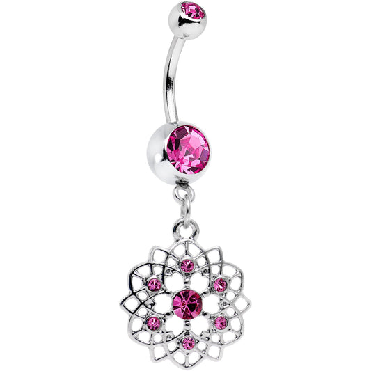 Pink Gem Twist Flower Dangle Belly Ring