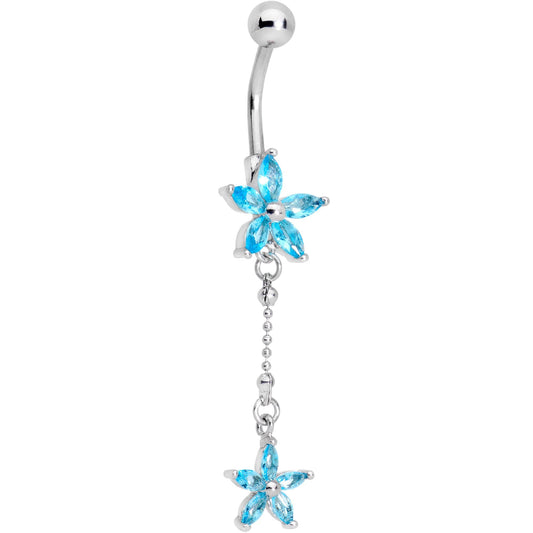 Blue CZ Gem Double Star System Dangle Belly Ring