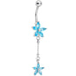 Blue CZ Gem Double Star System Dangle Belly Ring