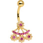Pink Gem Gold Anodized Dainty Flowering Fan Belly Ring