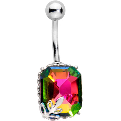 Rainbow Gem Leaf Frame Belly Ring