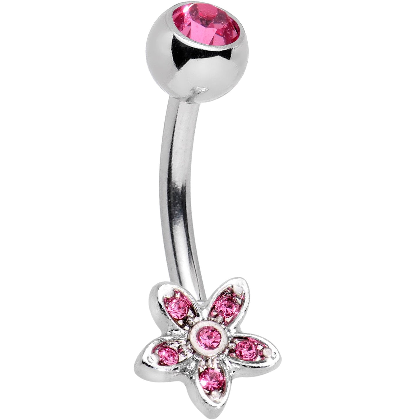 Pink Gem Field of Flowers Dangle Belly Ring