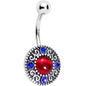 Red Blue Gem Circular Swirling Disc Belly Ring