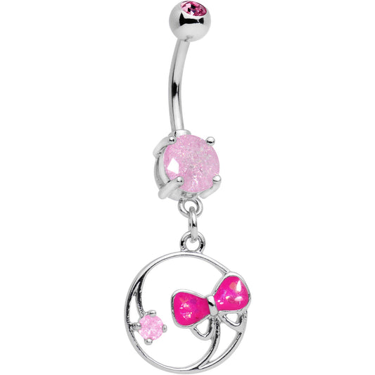 Pink Faux Opal Tie It In a Bow Dangle Belly Ring