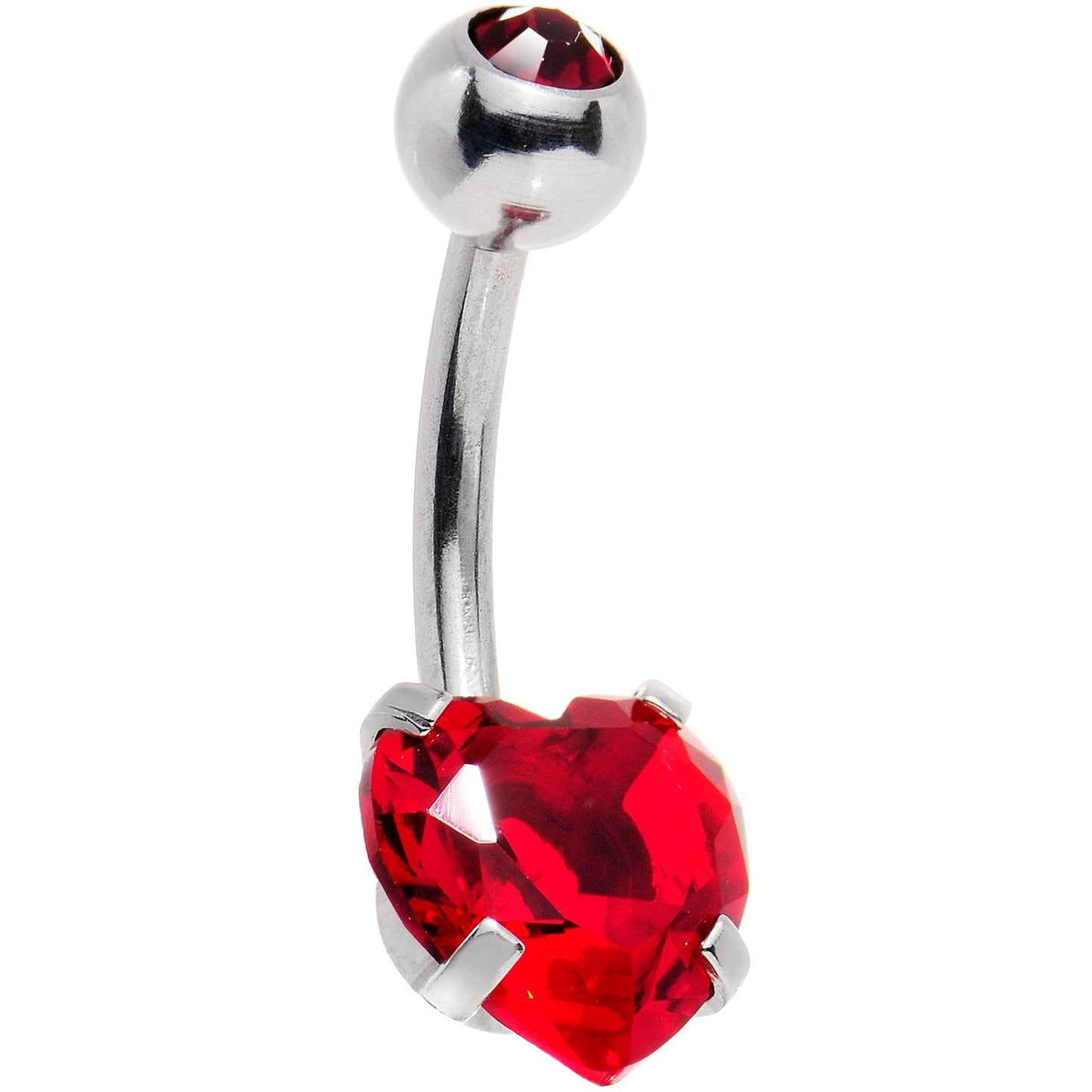 Red CZ Gem Heart Kissed Rose Flower Dangle Belly Ring