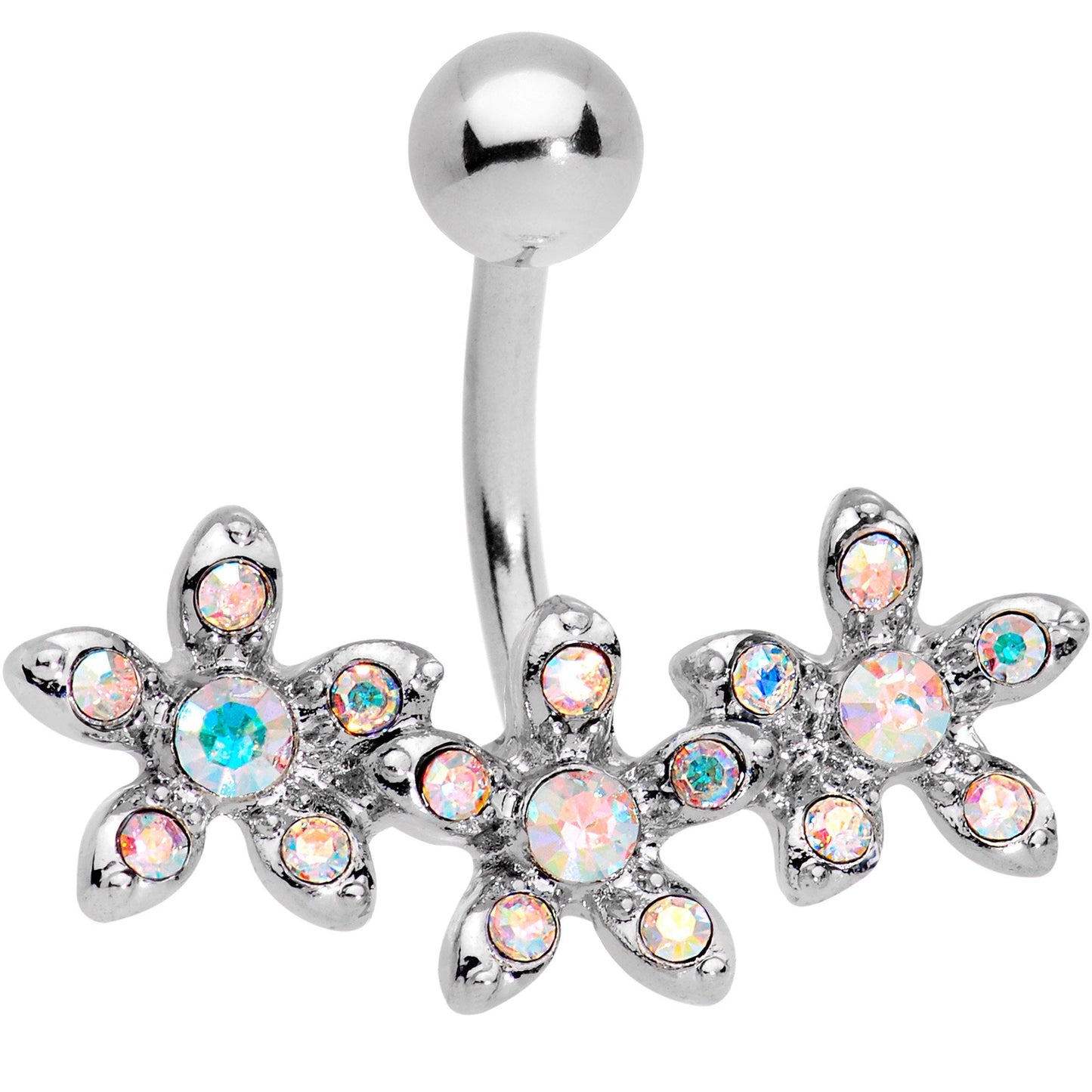 Aurora Gem Triple Flower Belly Ring