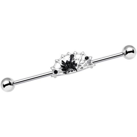 Black Gem Black Spider on Web Halloween Industrial Barbell 38mm