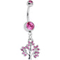 Pink Gem Steel Tree of Life Dangle Belly Ring