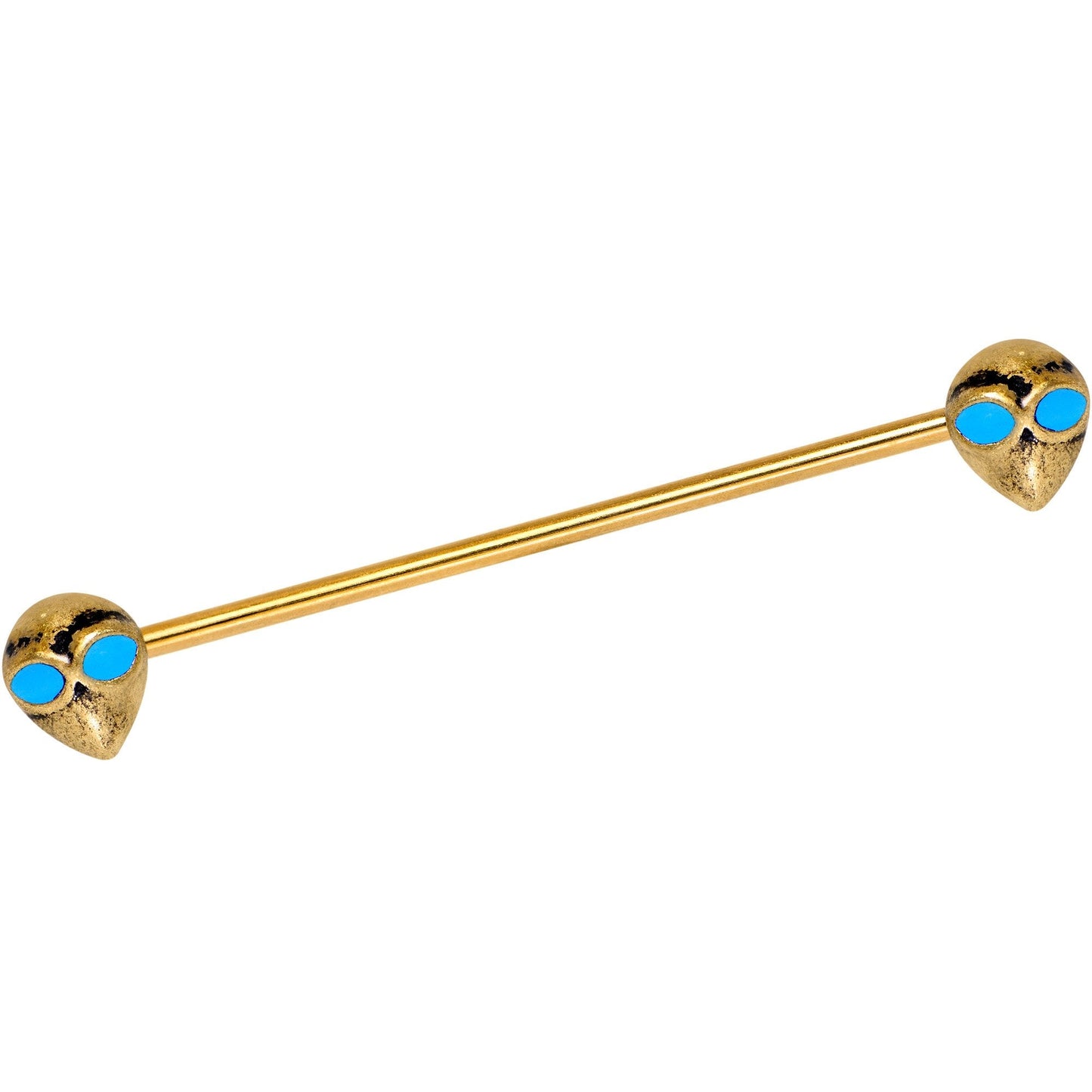 Gold Tone Anodized Blue Eyed Aliens Industrial Barbell 38mm