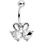Clear Gem Dual Swimming Swans Heart Belly Ring