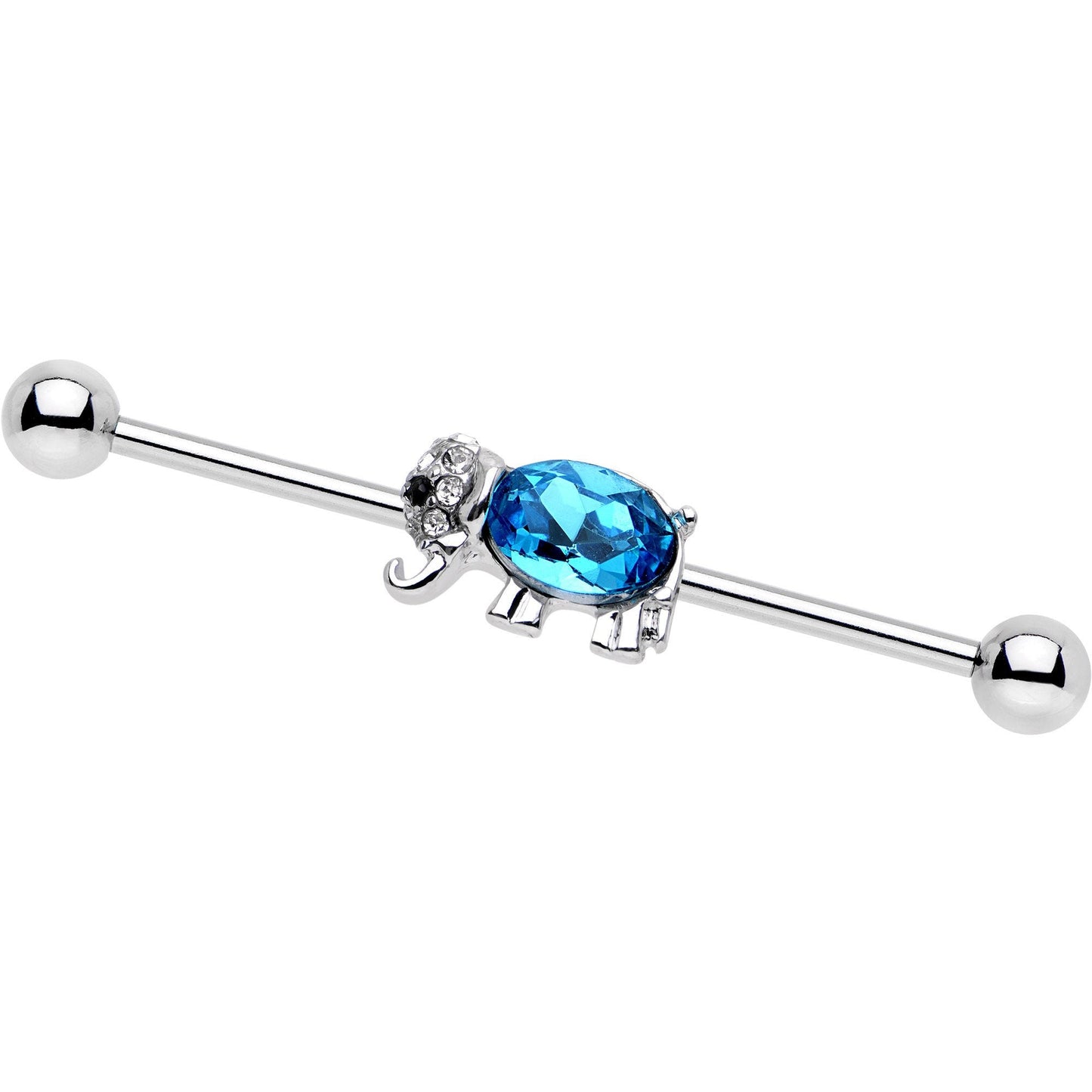 14 Gauge Aqua Gem Majestic Elephant Industrial Barbell 38mm